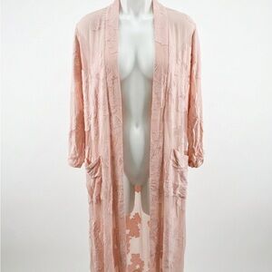 Wilfred Aritzia Durante Floral Lace Kimono Duster in Dusty Pink Peach